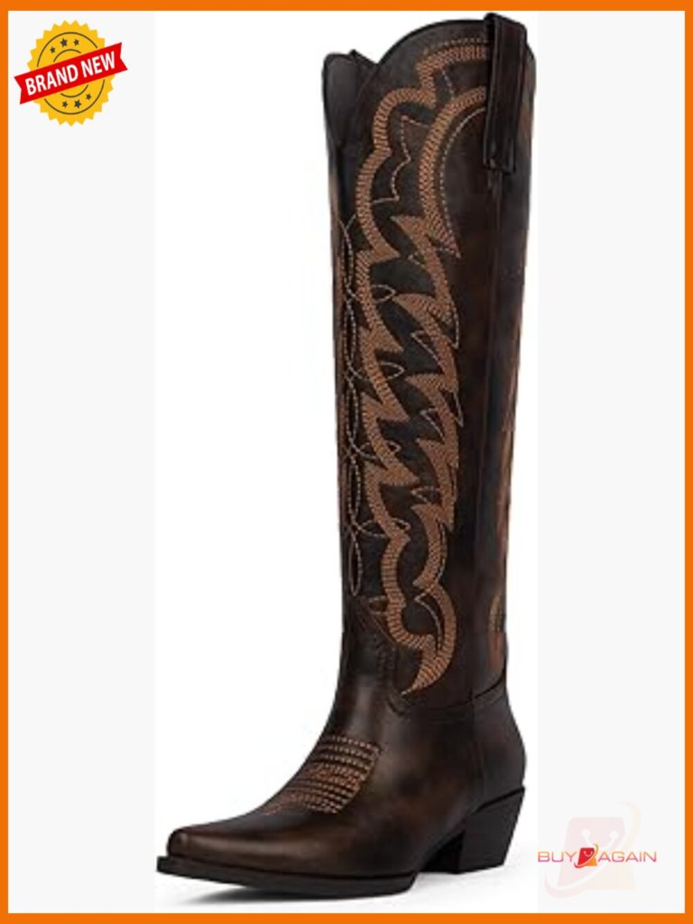 Knee High Cowgirl Boots Chunky Heel Pointed Toe Wide Calf Embroidered Western